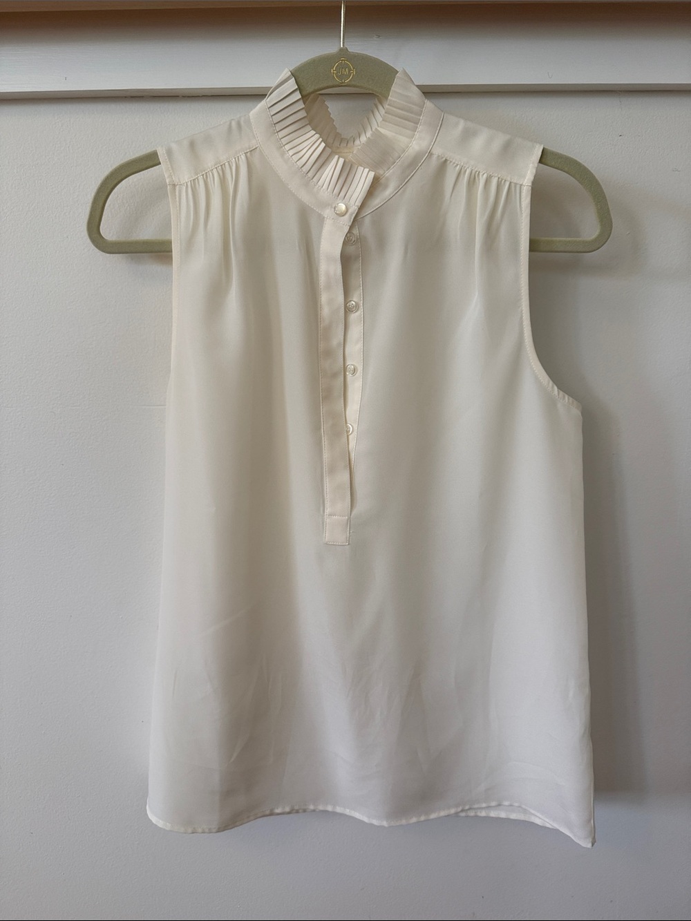 J Crew Sleeveless Pleated Collar Shell Top - Cream